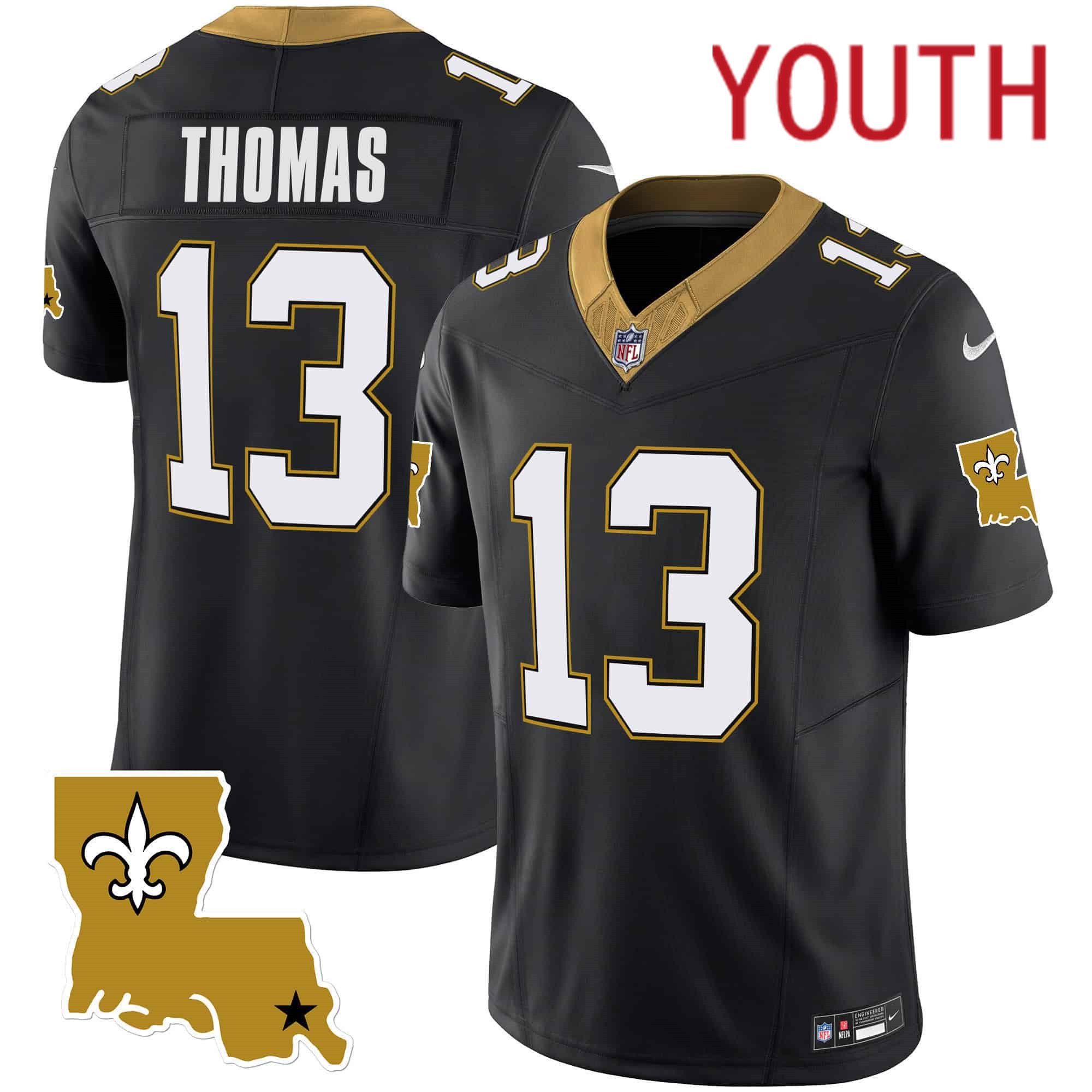 Youth New Orleans Saints #13 Thomas Black 2024 Nike 1987 Legacy Vapor Limited NFL Jersey style 1